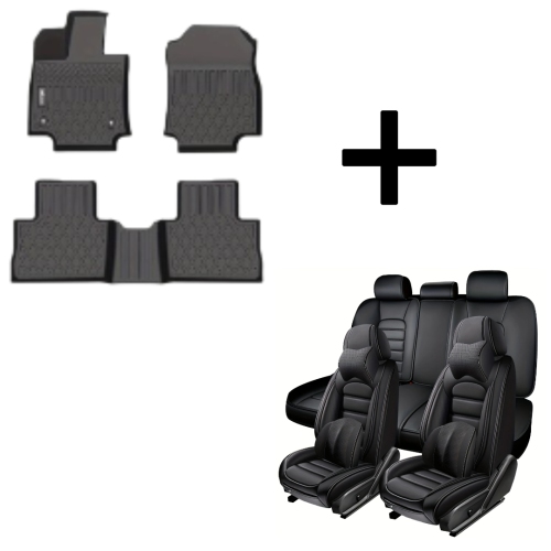 All-Weather Floor Mats for Chevy Cruze & Universal Waterproof PU Leather Car Seat Covers Full Set