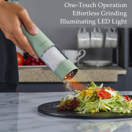 Electric Salt and Pepper Grinder Set, USB Rechargeable, Automatic Salt and Pepper Mill Grinder with Adjustable Coarseness, Electric Salt Shakers, LED