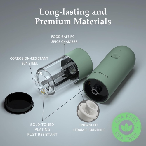 Electric Salt and Pepper Grinder Set, USB Rechargeable, Automatic Salt and Pepper Mill Grinder with Adjustable Coarseness, Electric Salt Shakers, LED