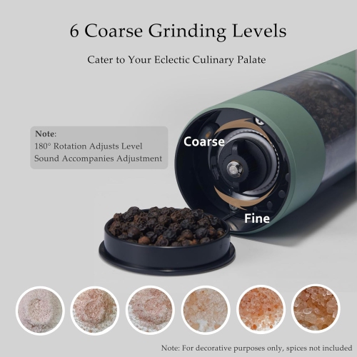 Electric Salt and Pepper Grinder Set, USB Rechargeable, Automatic Salt and Pepper Mill Grinder with Adjustable Coarseness, Electric Salt Shakers, LED