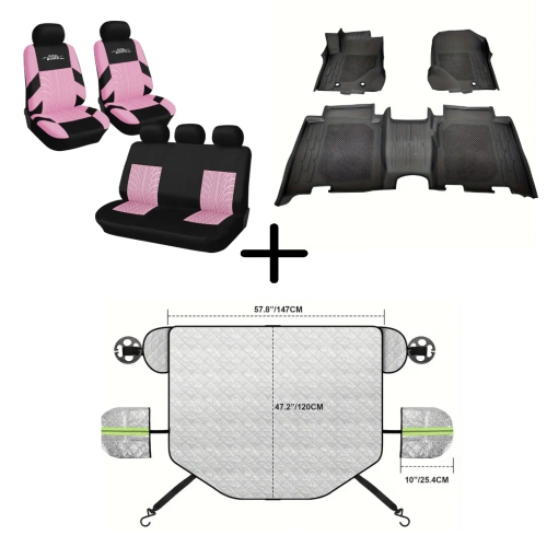Car Windshield Snow Cover & Sporty Tire Pattern Seat Covers Set