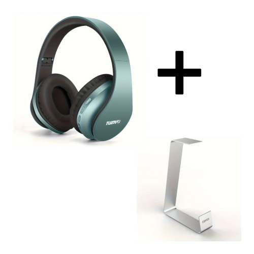 Wireless Over-Ear Headphones with Microphone & Aluminum Stand in Silver Blue