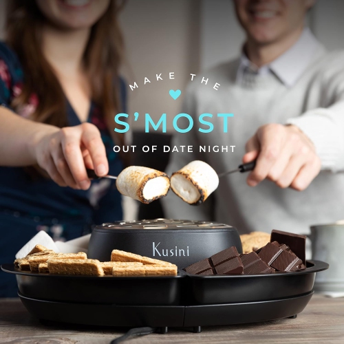 Kusini Smores Maker Tabletop Indoor - Flameless Electric Marshmallow Roaster – 4 Detachable Trays & 4 Roasting Forks