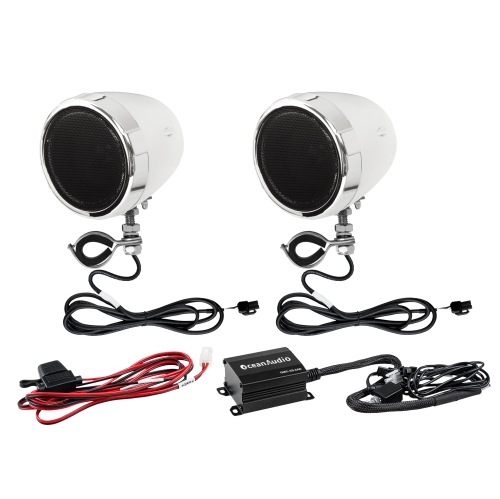 OceanAudio OMC-50.2AD 3 Inch Weatherproof Speakers and Super Mini Amplifier with BT Streaming for 12V Motorcycle, ATV, UTV, Adjustable Brackets,