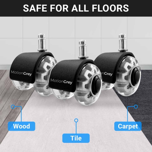 MotionGrey Office Chair Dual Caster Wheels -Auto- Roller Blade, Ergonomic Swift Wheels, Swivel Gaming Office Chair Support for Safe Rolling on All