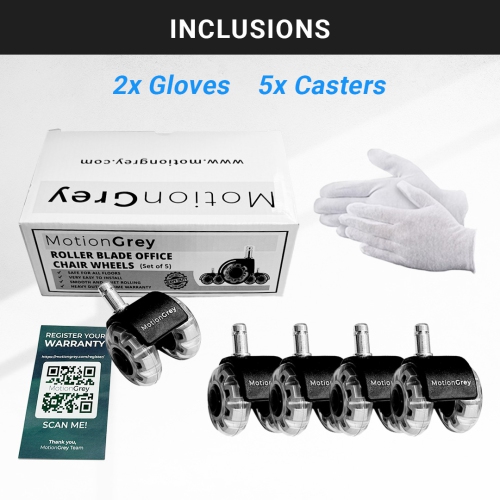 MotionGrey Office Chair Dual Caster Wheels -Auto- Roller Blade, Ergonomic Swift Wheels, Swivel Gaming Office Chair Support for Safe Rolling on All