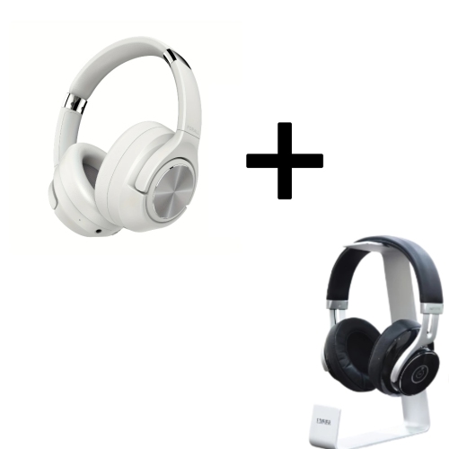 Casque d'écoute hybride sans fil à suppression active du bruit, temps de jeu 60 heures, audio haute résolution et support en aluminium