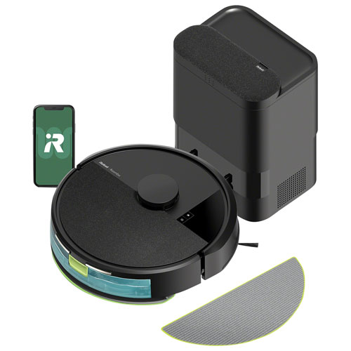 Image 1 de 21.. Aspirateur robot à vadrouille connecté Wi-Fi à vidage automatique Roomba 105 Combo d'iRobot - Noir