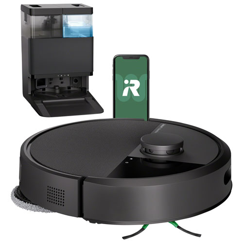 Image 1 de 19.. Aspirateur robot à vadrouille connecté Wi-Fi à vidage automatique Roomba Plus 405 Combo d'iRobot - Noir
