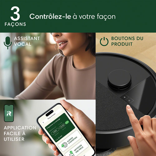 Aspirateur robot à vadrouille connecté Wi-Fi à vidage automatique Roomba Plus 405 Combo d'iRobot - Noir