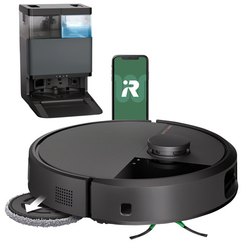 Image 1 de 19.. Aspirateur robot à vadrouille connecté Wi-Fi à vidage automatique Roomba Plus 505 Combo d'iRobot - Noir