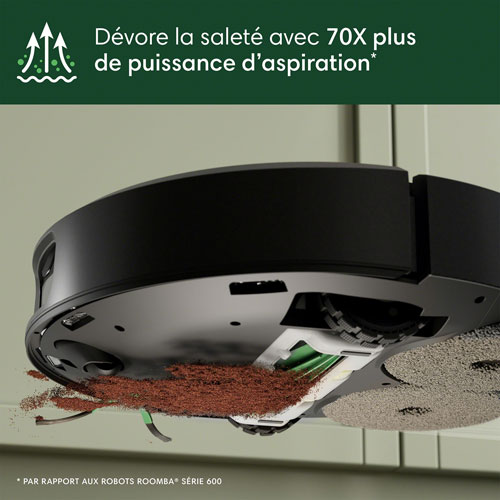 Aspirateur robot à vadrouille connecté Wi-Fi à vidage automatique Roomba Plus 505 Combo d'iRobot - Noir