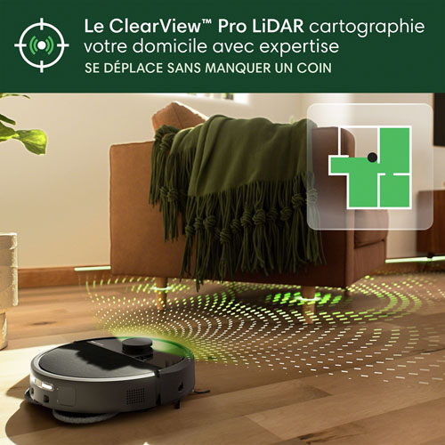 Aspirateur robot à vadrouille connecté Wi-Fi à vidage automatique Roomba Plus 505 Combo d'iRobot - Noir