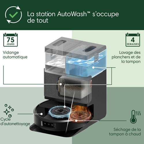 Aspirateur robot à vadrouille connecté Wi-Fi à vidage automatique Roomba Plus 505 Combo d'iRobot - Noir