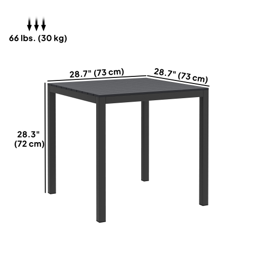 Outsunny 29" Aluminum Outdoor Dining Table for 4, Patio Table with Wood Grain Table Top, for Garden, Lawn, Balcony, Deck, Black