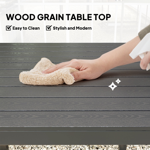 Outsunny 29" Aluminum Outdoor Dining Table for 4, Patio Table with Wood Grain Table Top, for Garden, Lawn, Balcony, Deck, Black