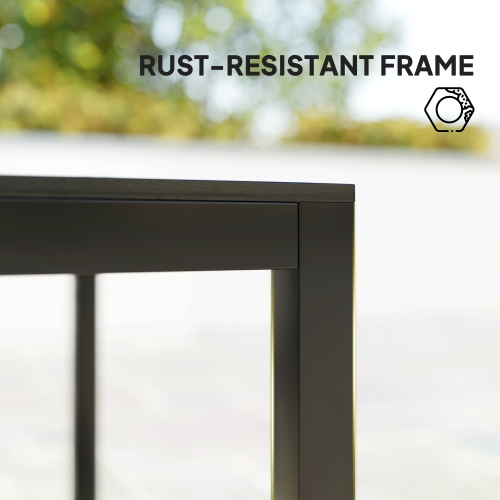 Outsunny 29" Aluminum Outdoor Dining Table for 4, Patio Table with Wood Grain Table Top, for Garden, Lawn, Balcony, Deck, Black