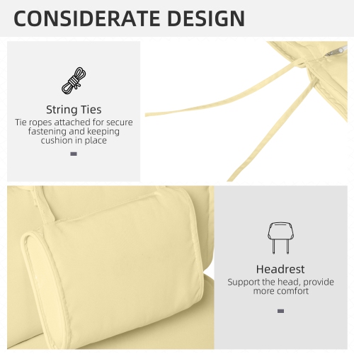Remplacement du coussin de chaise longue Outsunny Garden, coussins de patio rembourrés épais, appuie-tête, housse amovible, coussin SEULEMENT, blanc