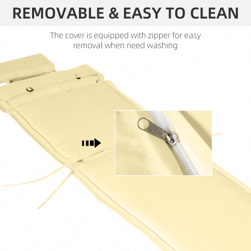 Remplacement du coussin de chaise longue Outsunny Garden, coussins de patio rembourrés épais, appuie-tête, housse amovible, coussin SEULEMENT, blanc