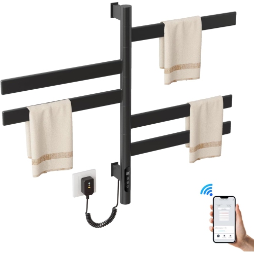 Heated Towel Racks for Bathroom,Wall Mounted Towel Warmer Swivel with Timer & Temp Control,Digital Touch Panel & WiFi Remote Control Towel Dryer