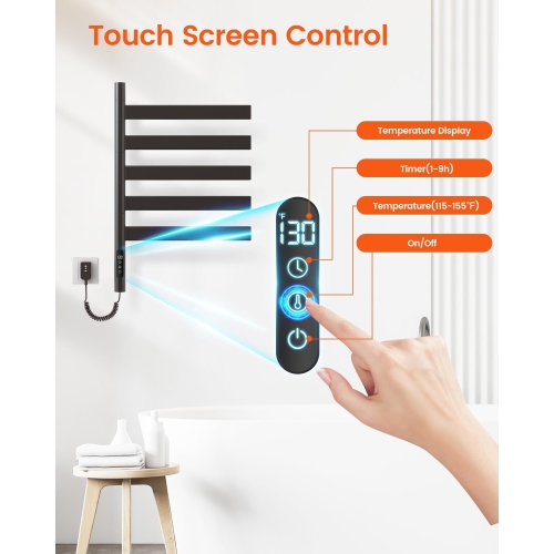 Heated Towel Racks for Bathroom,Wall Mounted Towel Warmer Swivel with Timer & Temp Control,Digital Touch Panel & WiFi Remote Control Towel Dryer