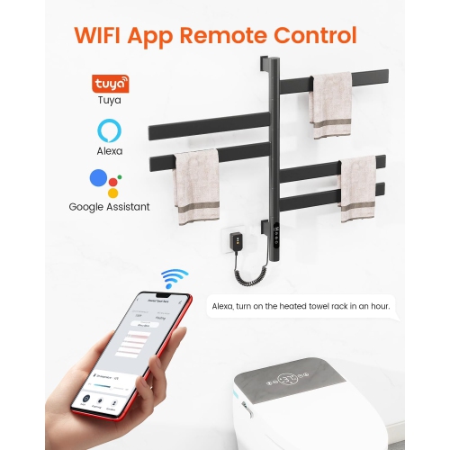 Heated Towel Racks for Bathroom,Wall Mounted Towel Warmer Swivel with Timer & Temp Control,Digital Touch Panel & WiFi Remote Control Towel Dryer