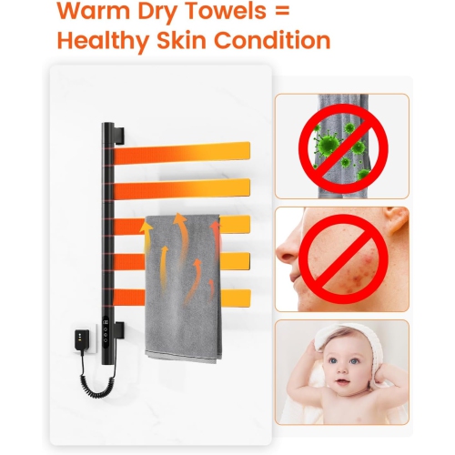 Heated Towel Racks for Bathroom,Wall Mounted Towel Warmer Swivel with Timer & Temp Control,Digital Touch Panel & WiFi Remote Control Towel Dryer