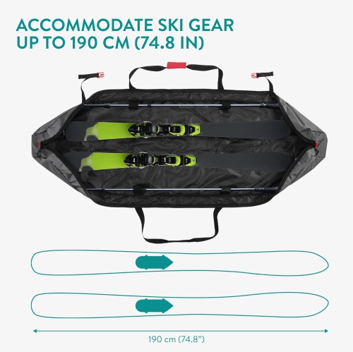 Ski Bag for 1 Pair of Skis and Poles with Zipper, 2 Straps with Buckles and Carrying Handles,Black / Red