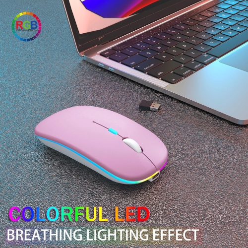Wireless Bluetooth Mouse Rechargeable Laptop Mouse Portable LED Computer Mice Use(BT5 or USB 2.4G) Dual Mode Connection Silent Slim Mouse