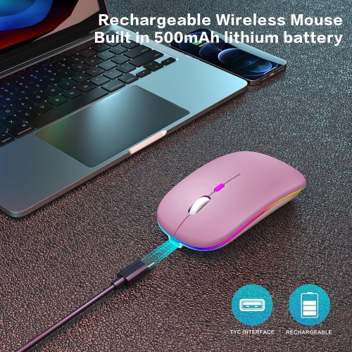 Wireless Bluetooth Mouse Rechargeable Laptop Mouse Portable LED Computer Mice Use(BT5 or USB 2.4G) Dual Mode Connection Silent Slim Mouse