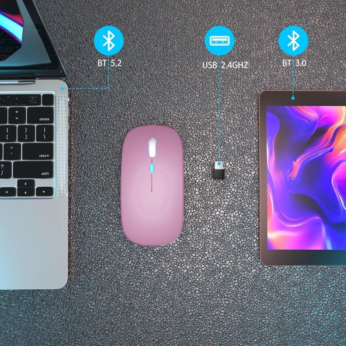 Wireless Bluetooth Mouse Rechargeable Laptop Mouse Portable LED Computer Mice Use(BT5 or USB 2.4G) Dual Mode Connection Silent Slim Mouse