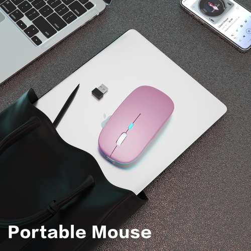 Wireless Bluetooth Mouse Rechargeable Laptop Mouse Portable LED Computer Mice Use(BT5 or USB 2.4G) Dual Mode Connection Silent Slim Mouse