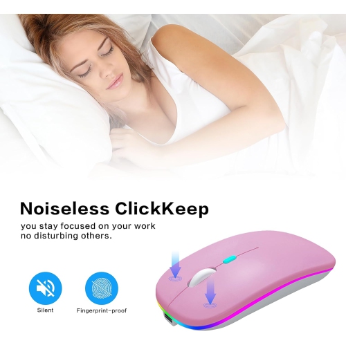 Wireless Bluetooth Mouse Rechargeable Laptop Mouse Portable LED Computer Mice Use(BT5 or USB 2.4G) Dual Mode Connection Silent Slim Mouse