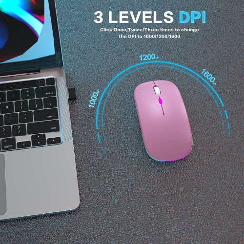 Wireless Bluetooth Mouse Rechargeable Laptop Mouse Portable LED Computer Mice Use(BT5 or USB 2.4G) Dual Mode Connection Silent Slim Mouse