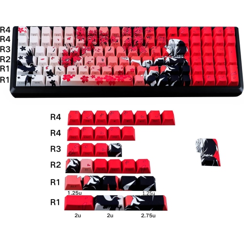 131 Raven Sakura Keycap Cherry Profile Double Shot Sidelit Shine Through PBT Keycaps for MX Mechanical Keyboard(Red)