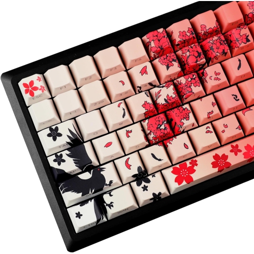 131 Raven Sakura Keycap Cherry Profile Double Shot Sidelit Shine Through PBT Keycaps for MX Mechanical Keyboard(Red)