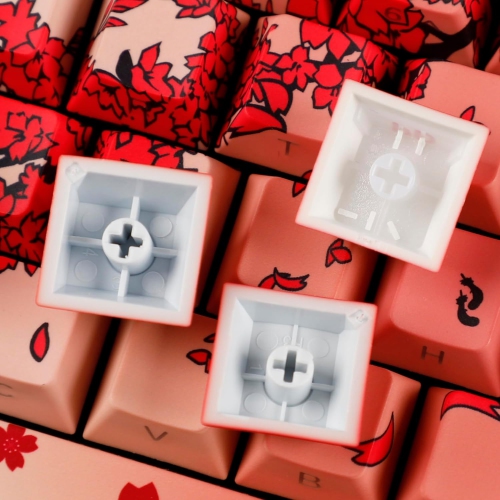 131 Raven Sakura Keycap Cherry Profile Double Shot Sidelit Shine Through PBT Keycaps for MX Mechanical Keyboard(Red)