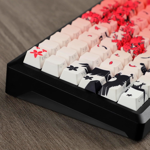 131 Raven Sakura Keycap Cherry Profile Double Shot Sidelit Shine Through PBT Keycaps for MX Mechanical Keyboard(Red)