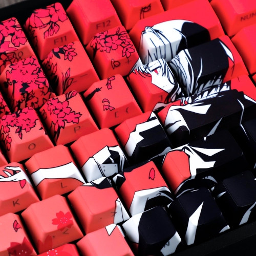 131 Raven Sakura Keycap Cherry Profile Double Shot Sidelit Shine Through PBT Keycaps for MX Mechanical Keyboard(Red)
