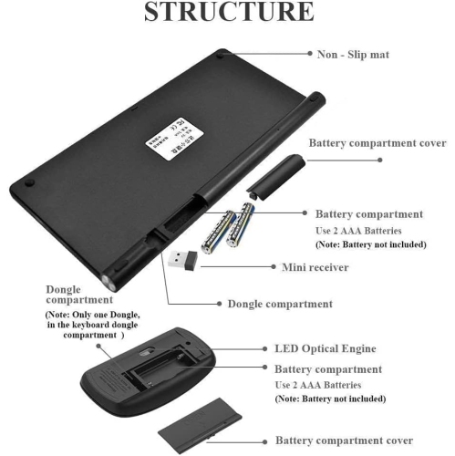 Wireless Keyboard and Mouse Set,Portable 2.4G Keyboard and Mouse Combo,Wireless Keyboard and DPI Adjustable Mouse