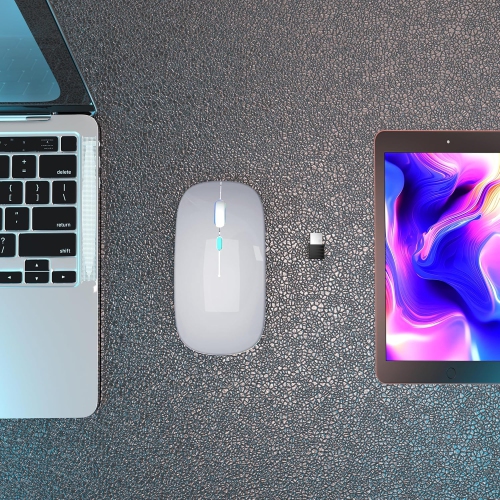 Wireless Bluetooth Mouse Rechargeable Laptop Mouse Portable LED Computer Mice Use(BT5 or USB 2.4G) Dual Mode Connection Silent Slim Mouse
