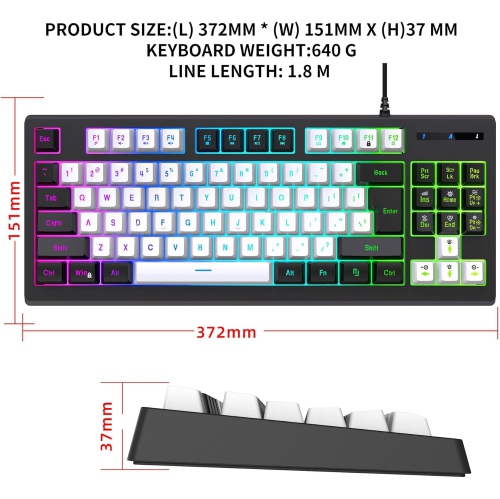 Wired Gaming Keyboard Grip Computer Office Home USB Keycaps/Anti-Gleming/Spill-Resistant Computer Keyboard(Black and White Color-blocking)