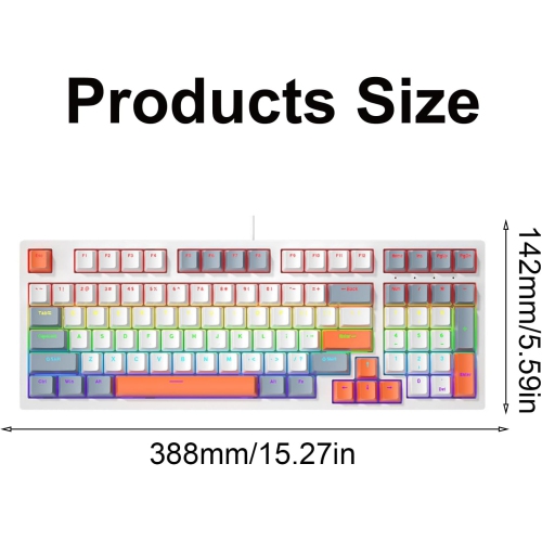 Clavier de jeu portatif de 98&nbsp;po avec rétroéclairage LED Composants de tige Clavier ergonomique pour jeux intensément PC
