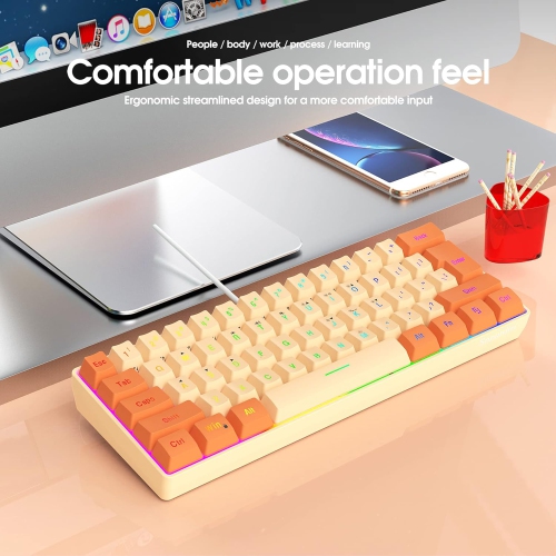 60% Wired Gaming Keyboard, RGB Backlit Ultra-Compact Mini Keyboard, Waterproof Mini Compact 61 Keys Keyboard for PC/Mac Gamer, Typist, Travel