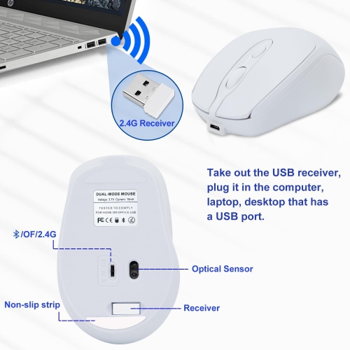 Souris Bluetooth 1PCS, souris sans fil rechargeable pour portable/iPad/MacBook Pro/Air, souris silencieuse portative mince