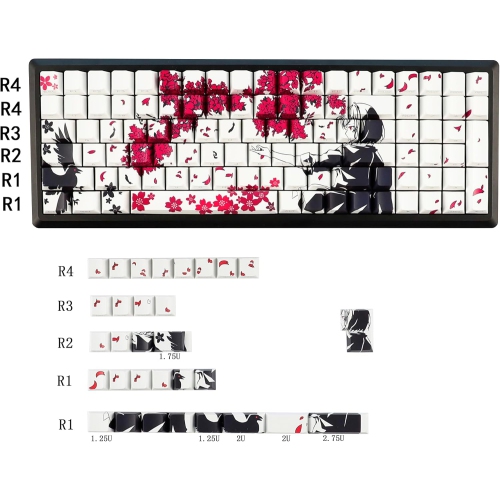 131 Raven Sakura Keycap Cherry Profile Double Shot Sidelit Shine Through PBT Keycaps for MX Mechanical Keyboard(White)