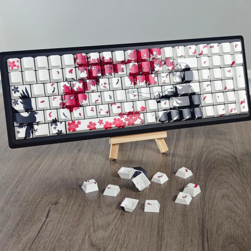 131 Raven Sakura Keycap Cherry Profile Double Shot Sidelit Shine Through PBT Keycaps for MX Mechanical Keyboard(White)