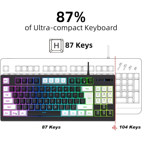 Clavier de jeu avec fil Grip Ordinateur Office Famille Touches USB/Anti-Gleming/Spill-Proof Clavier d'ordinateur (blanc et noir)