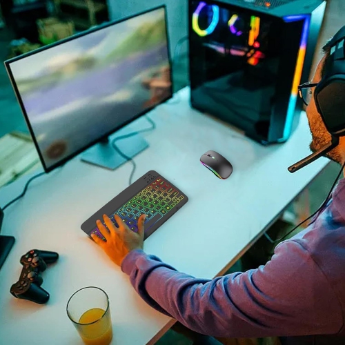 Lighted Keyboard and Mouses Wireless - 7 Colors Backlit Key Board with Mouses, Light Up Keyboard and Mouses Wireless, Slim Portable Computer Keyboards