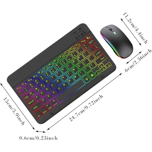 Lighted Keyboard and Mouses Wireless - 7 Colors Backlit Key Board with Mouses, Light Up Keyboard and Mouses Wireless, Slim Portable Computer Keyboards